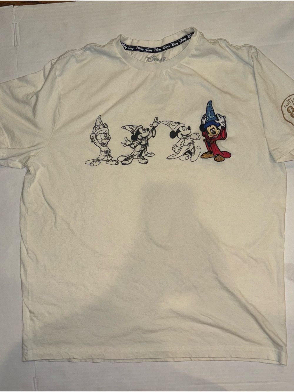 Disney Sorcerer Mickey Short Sleeve Tee in White with Blue & Red Accent